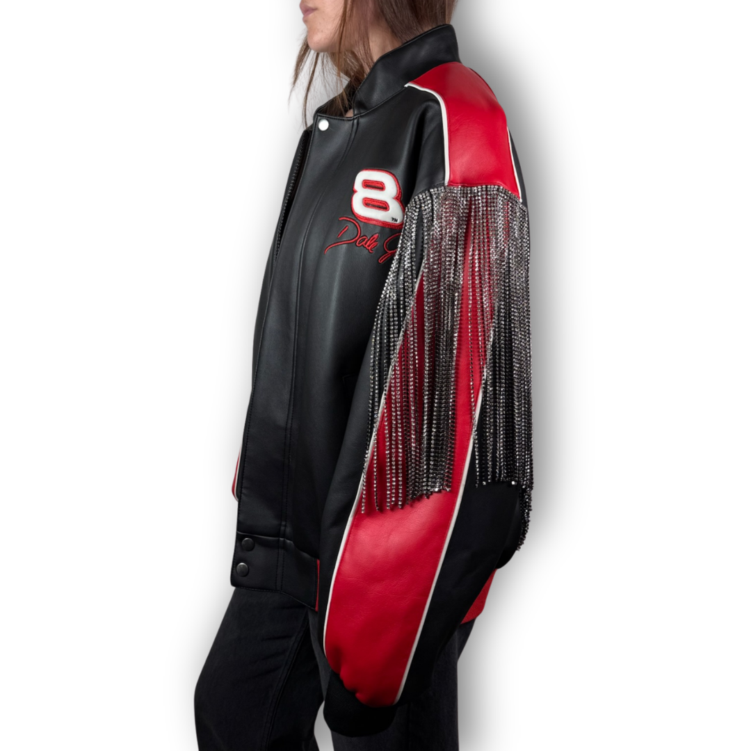 VINTAGE RHINESTONE FRINGE LEATHER JACKET