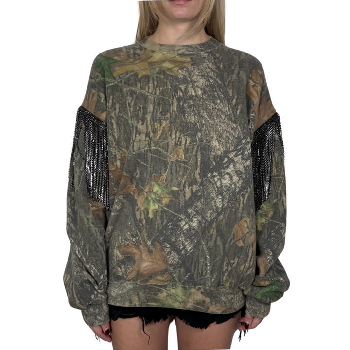 VINTAGE RHINESTONED CAMO SWEATSHIRT