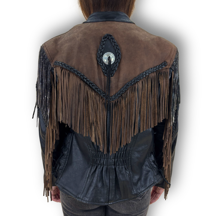 VINTAGE RHINESTONE FRINGE LEATHER JACKET