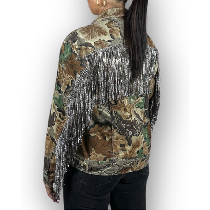 VINTAGE RHINESTONE FRINGE CAMO JACKET