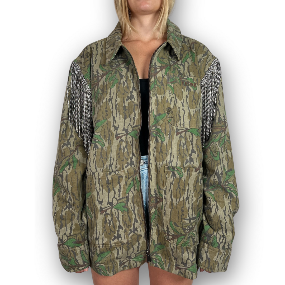 TRIBE KELLEY x DXD RHINESTONE FRINGE CAMO JACKET