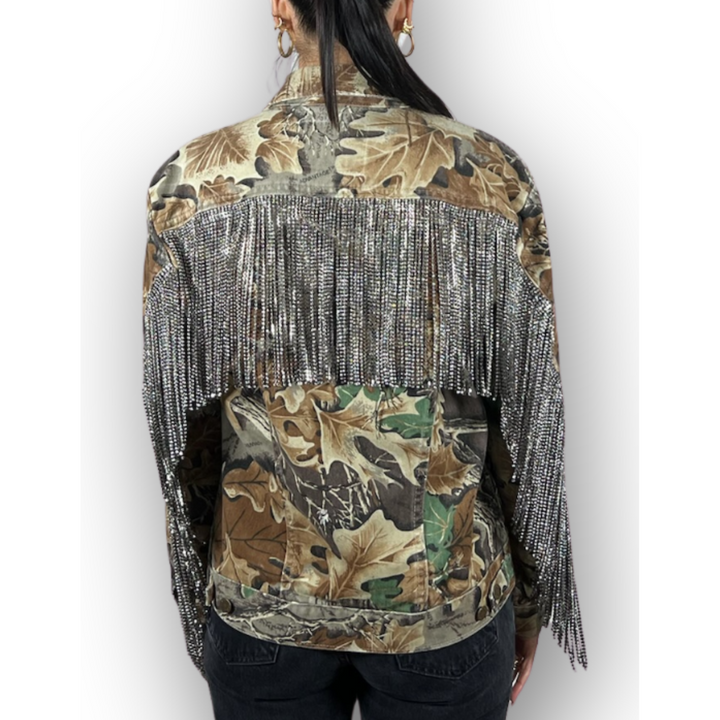 VINTAGE RHINESTONE FRINGE CAMO JACKET