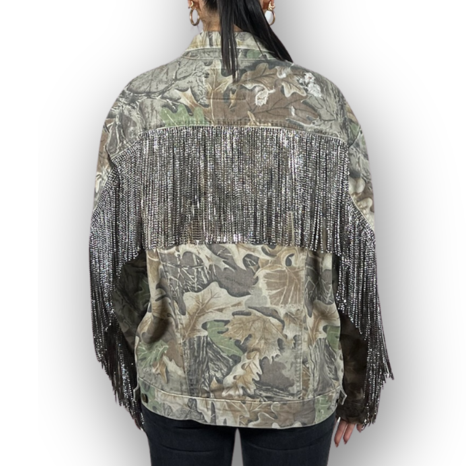 VINTAGE RHINESTONE FRINGE CAMO JACKET DANIEL DIAMOND