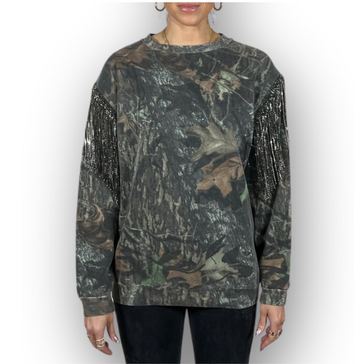 VINTAGE RHINESTONED CAMO SWEATSHIRT