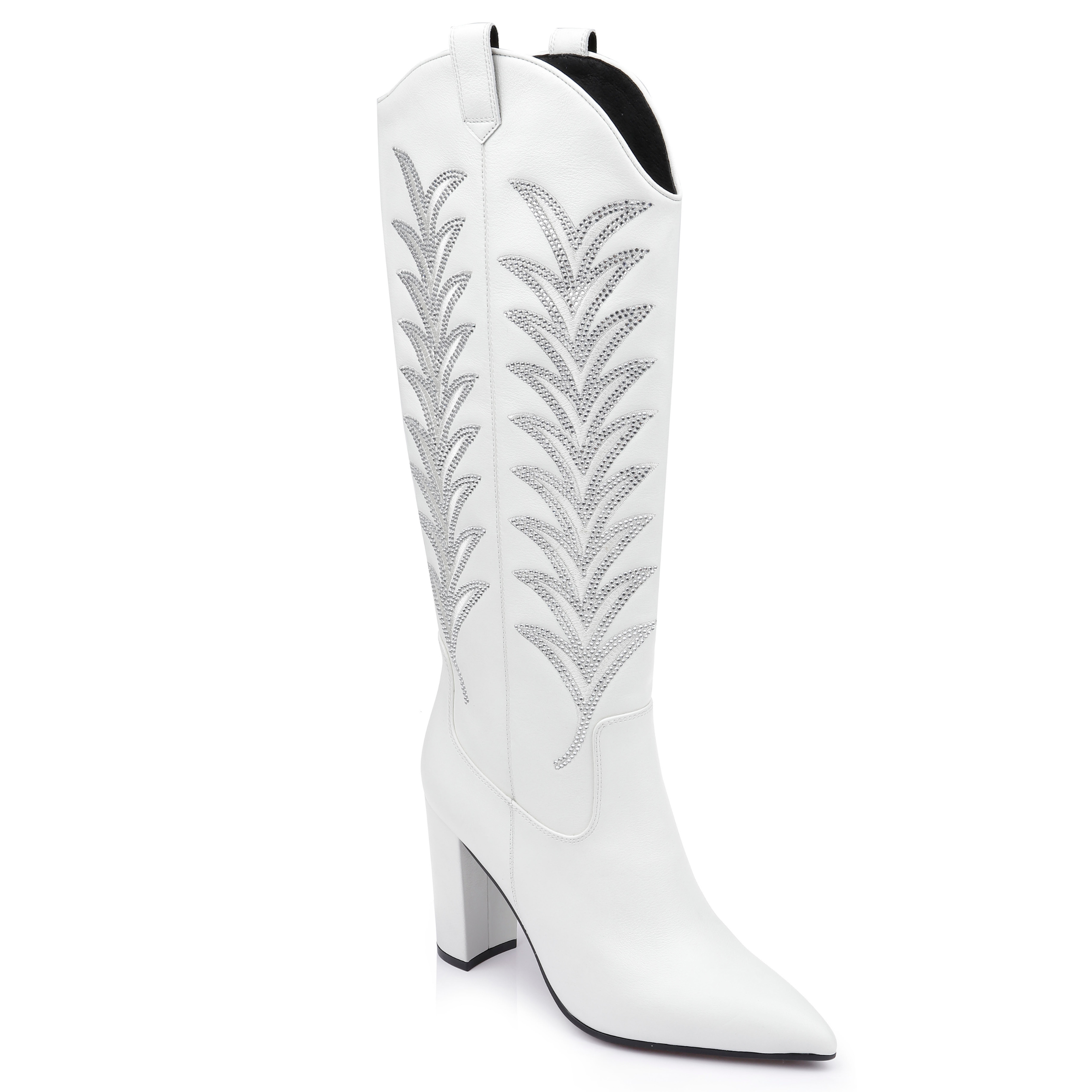 White high 2025 heel cowboy boots