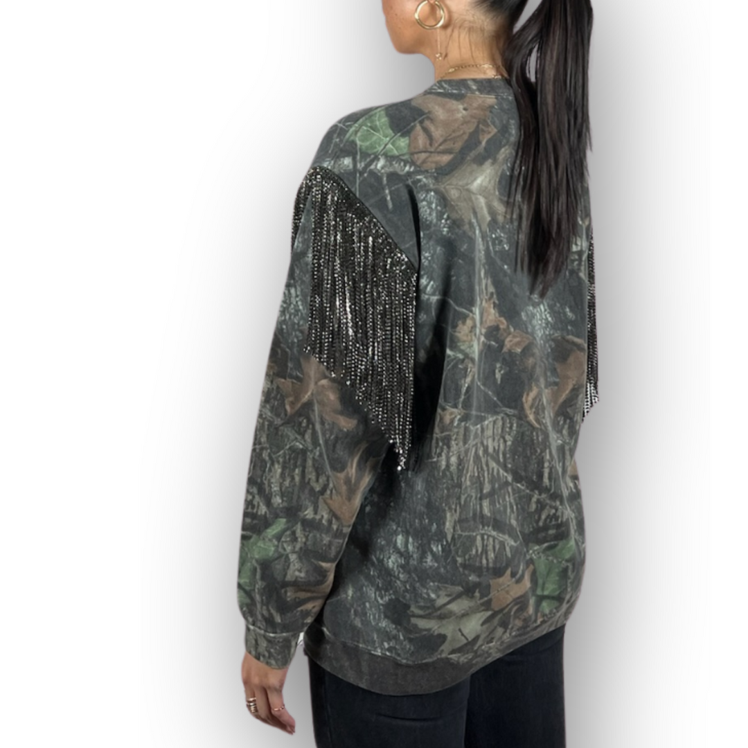 VINTAGE RHINESTONED CAMO SWEATSHIRT