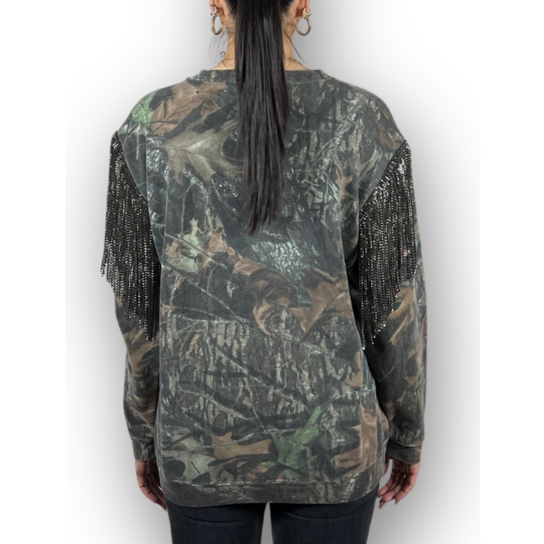 VINTAGE RHINESTONED CAMO SWEATSHIRT