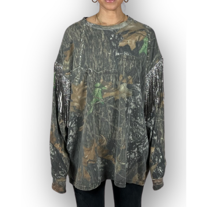 VINTAGE RHINESTONED CAMO LONG SLEEVE SHIRT