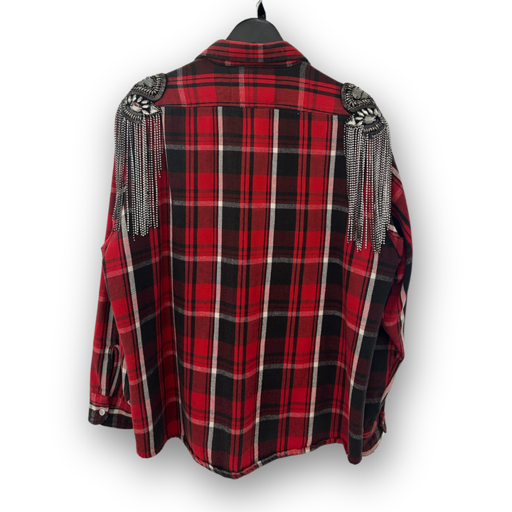 SAMPLE SALE RHINESTONE FRINGE FLANNEL