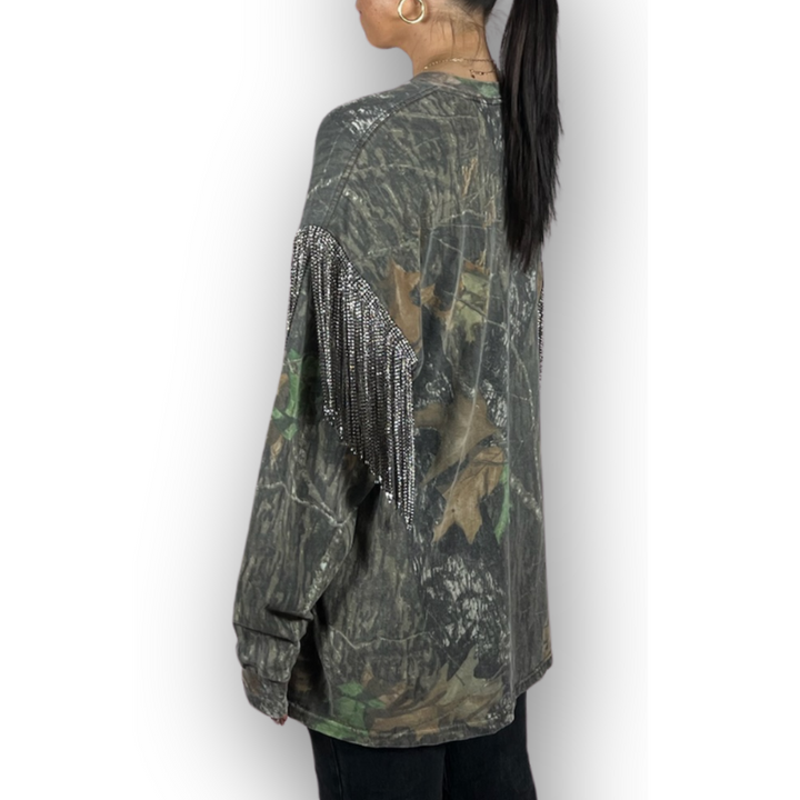 VINTAGE RHINESTONED CAMO LONG SLEEVE SHIRT