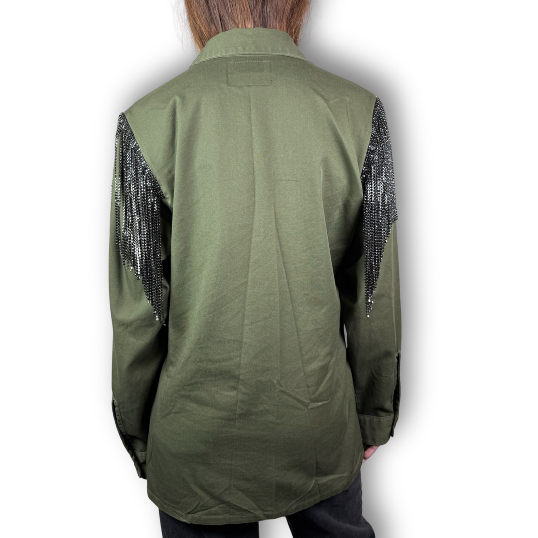 VINTAGE RHINESTONE FRINGE BUTTON DOWN