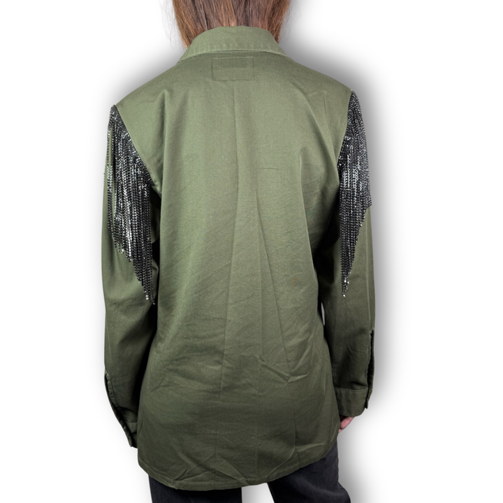 VINTAGE RHINESTONE FRINGE BUTTON DOWN