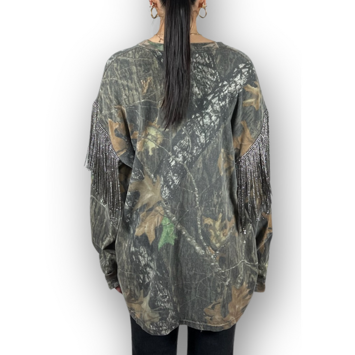 VINTAGE RHINESTONED CAMO LONG SLEEVE SHIRT