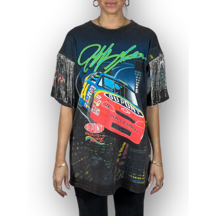 VINTAGE RHINESTONED NASCAR TSHIRT | MENS L