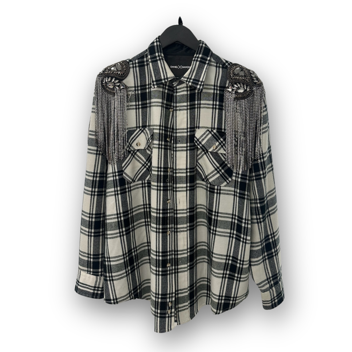 SAMPLE SALE RHINESTONE FRINGE FLANNEL