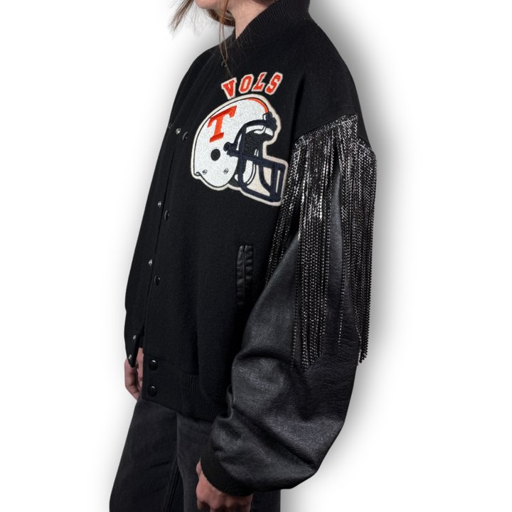 VINTAGE RHINESTONE FRINGE LETTERMAN JACKET