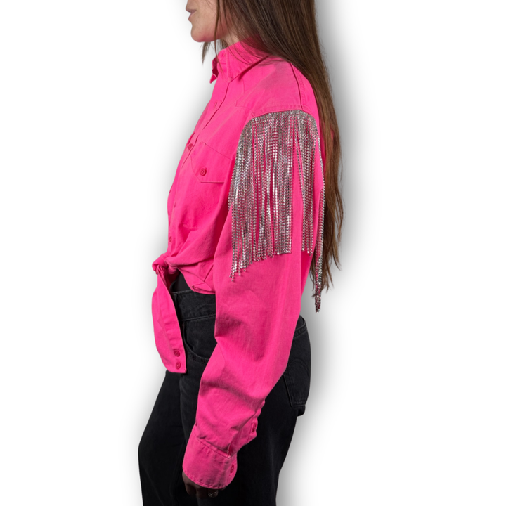 VINTAGE RHINESTONE FRINGE TIE TOP