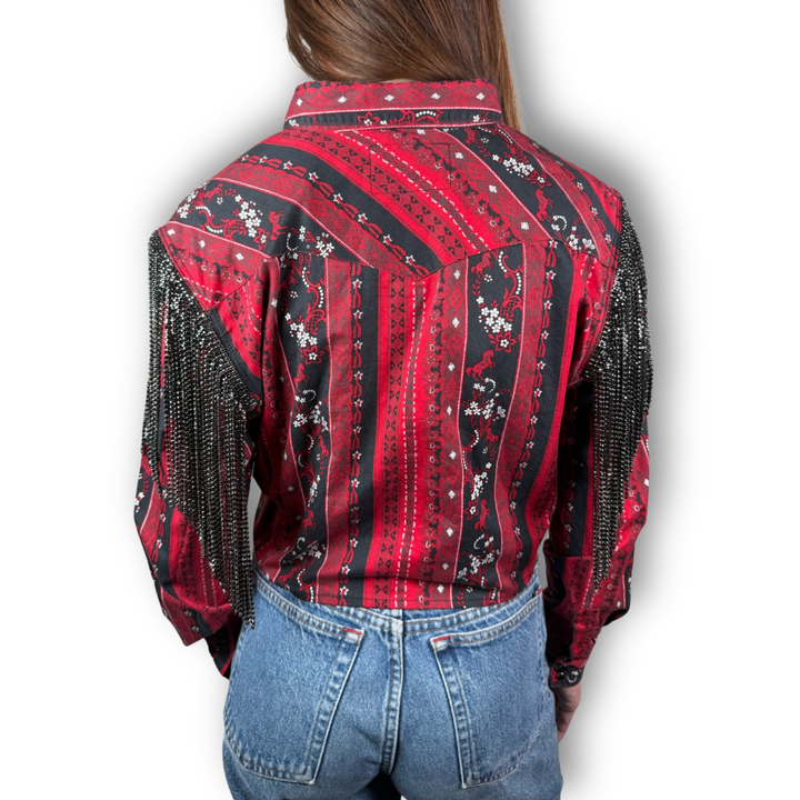 VINTAGE RHINESTONE FRINGE TIE TOP