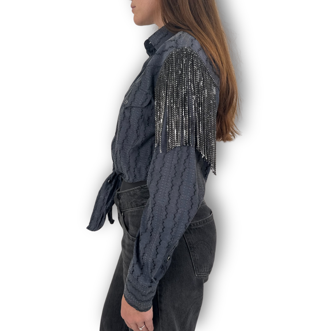 VINTAGE RHINESTONE TIE TOP