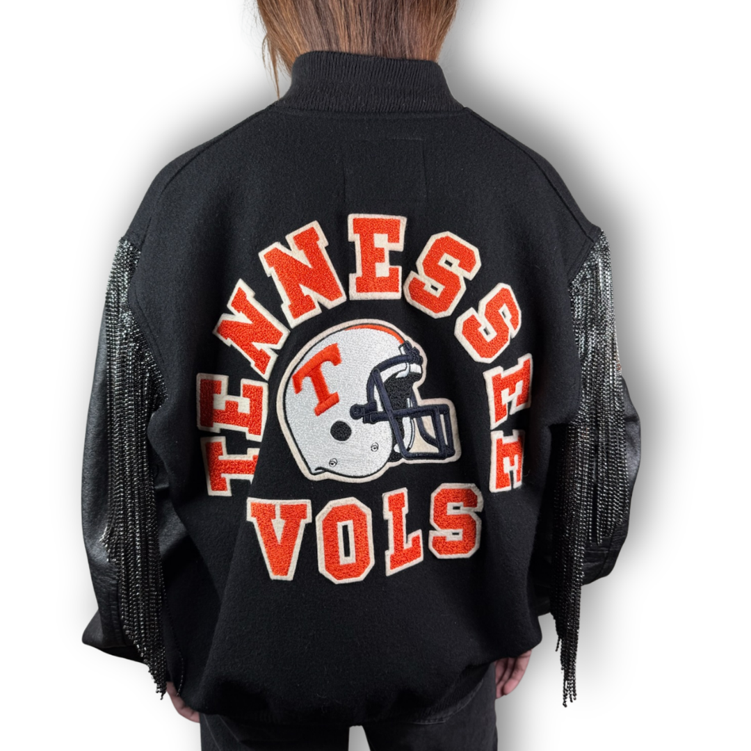 VINTAGE RHINESTONE FRINGE LETTERMAN JACKET