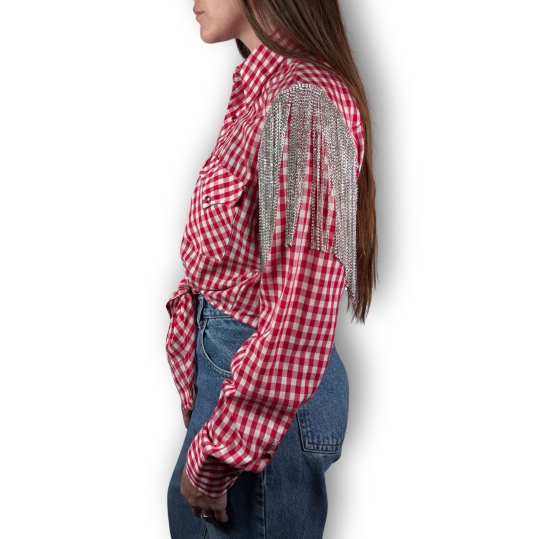 VINTAGE RHINESTONE FRINGE TIE TOP