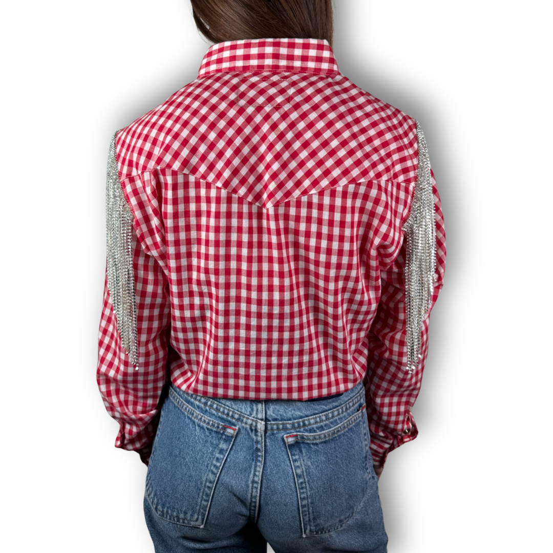 VINTAGE RHINESTONE FRINGE TIE TOP