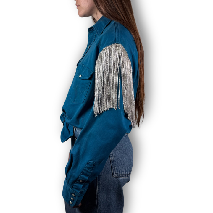 VINTAGE RHINESTONE FRINGE TIE TOP