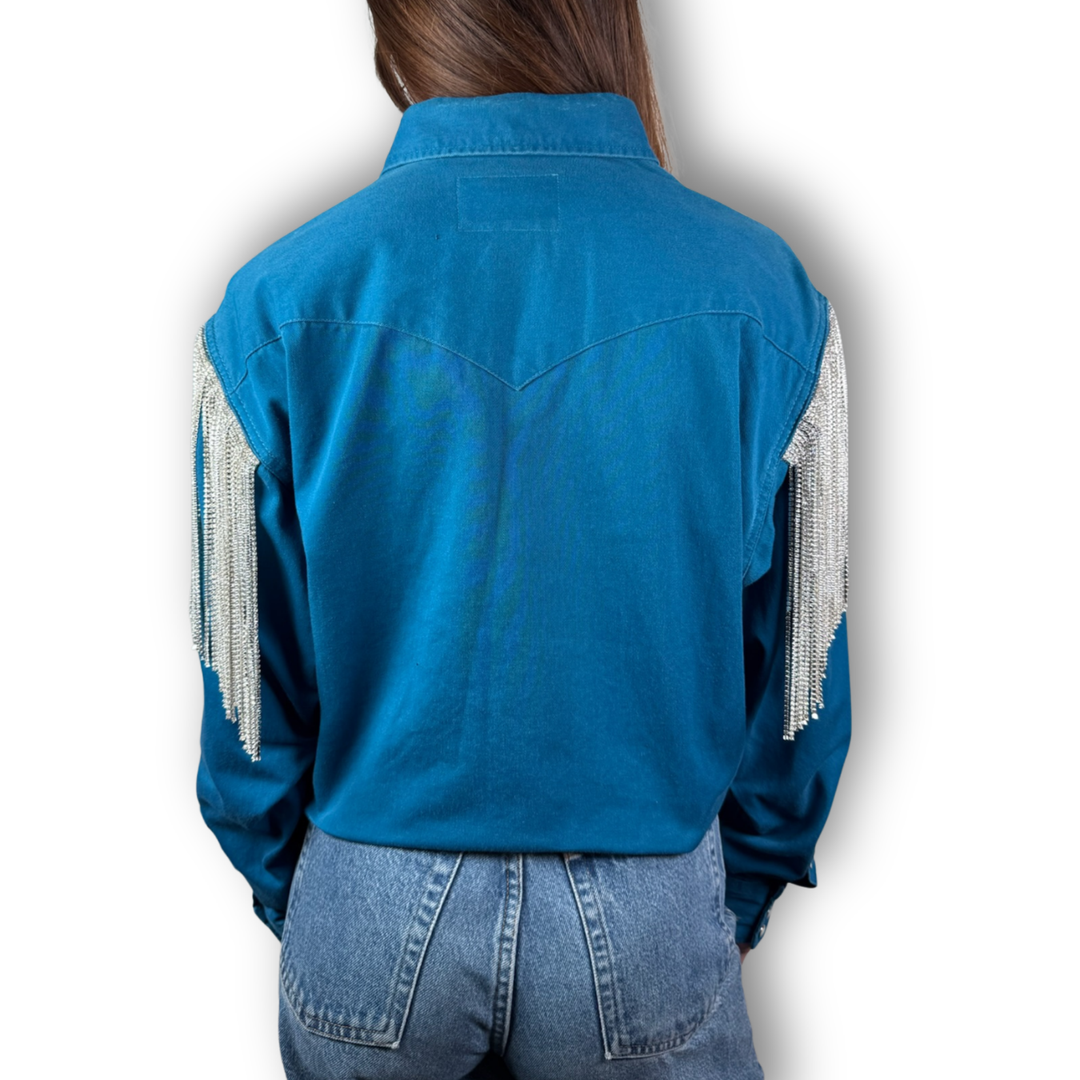 VINTAGE RHINESTONE FRINGE TIE TOP