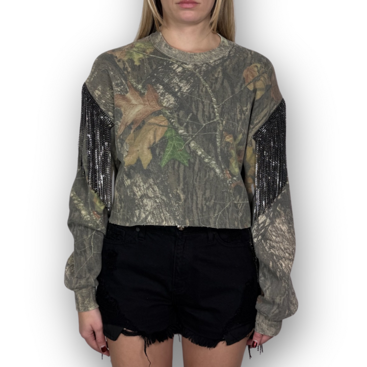 VINTAGE RHINESTONED CAMO SWEATSHIRT