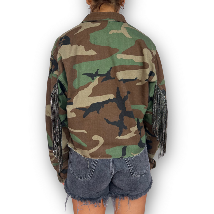 VINTAGE RHINESTONE FRINGE CAMO JACKET