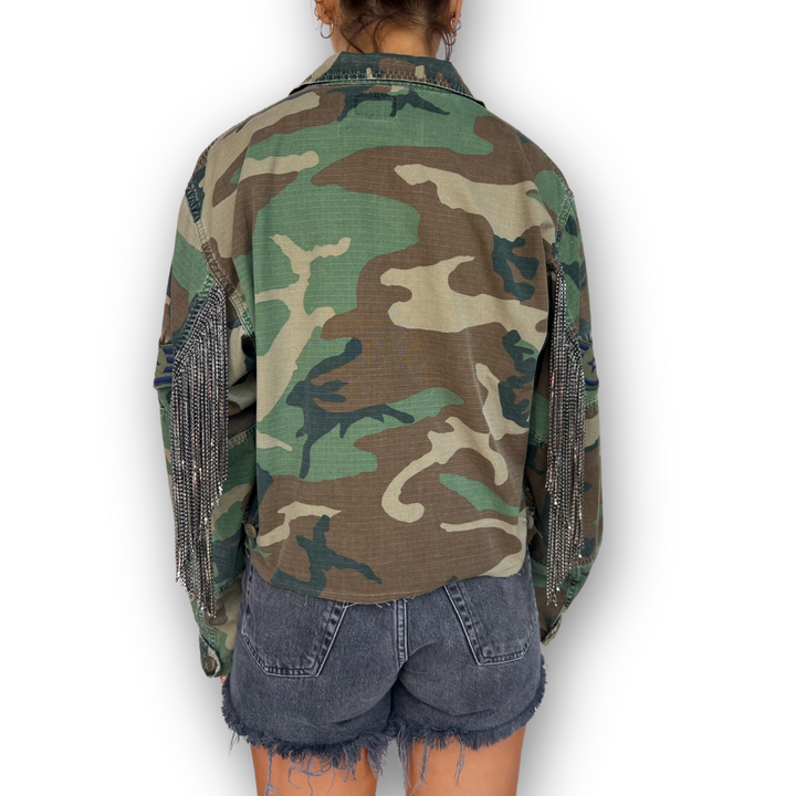 VINTAGE RHINESTONE FRINGE CAMO JACKET