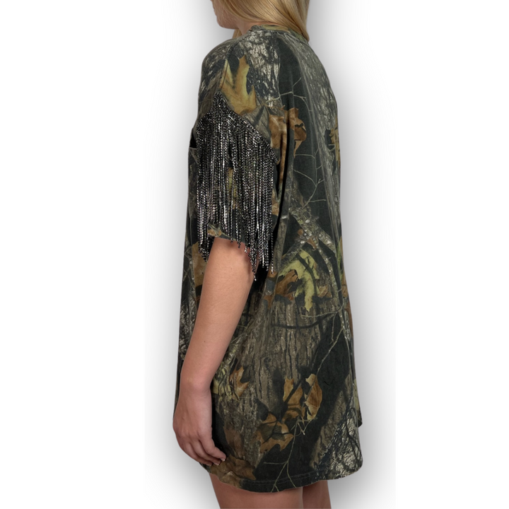 VINTAGE RHINESTONED CAMO TSHIRT | MENS L