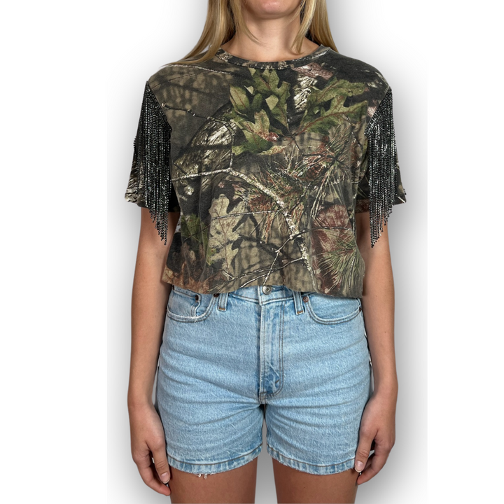 VINTAGE RHINESTONED CAMO TSHIRT | MENS S