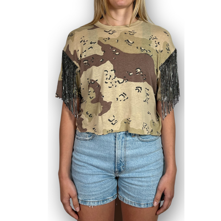 VINTAGE RHINESTONED CAMO TSHIRT | MENS S