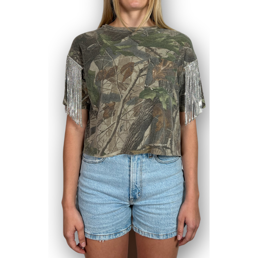 VINTAGE RHINESTONED CAMO TSHIRT | MENS S