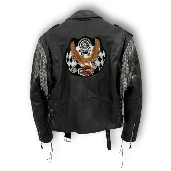 VINTAGE RHINESTONE FRINGE BIKER JACKET