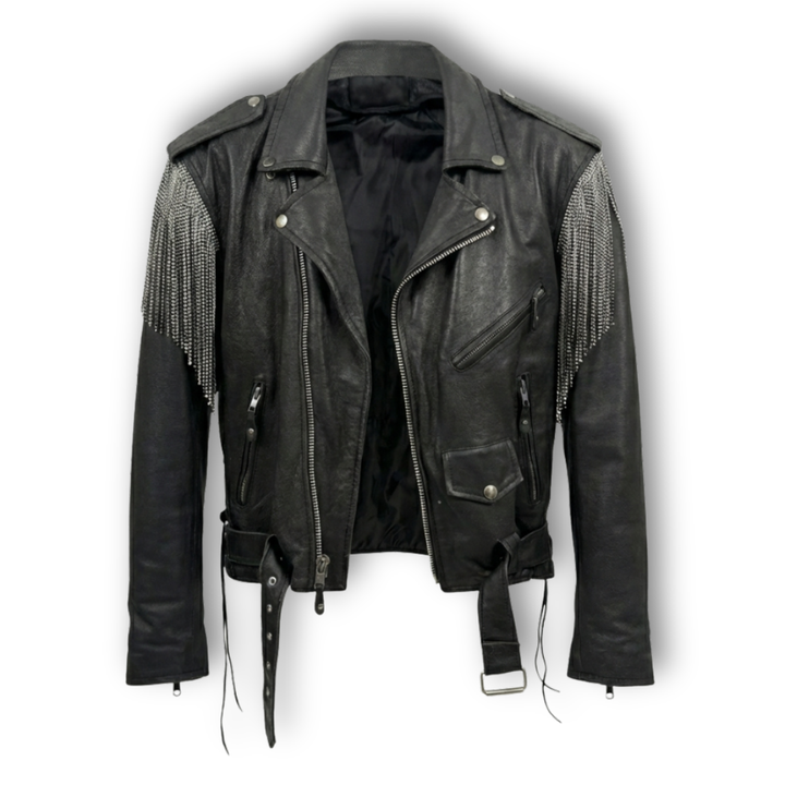 VINTAGE RHINESTONE FRINGE BIKER JACKET
