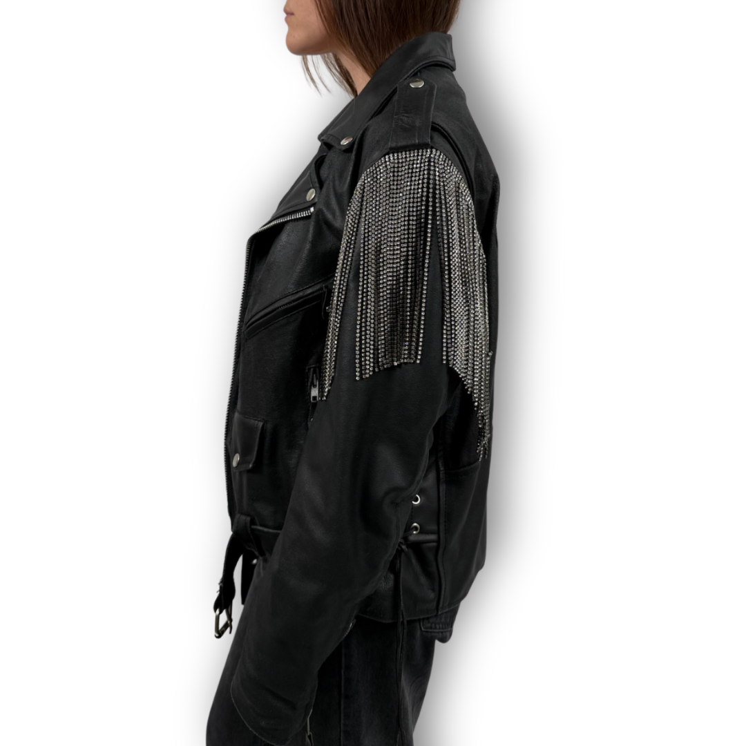 VINTAGE RHINESTONE FRINGE BIKER JACKET