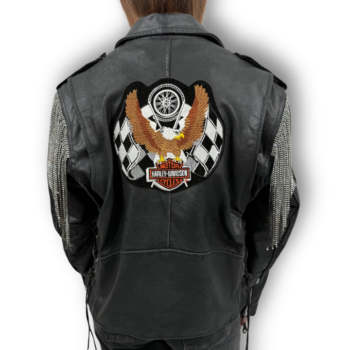 VINTAGE RHINESTONE FRINGE BIKER JACKET