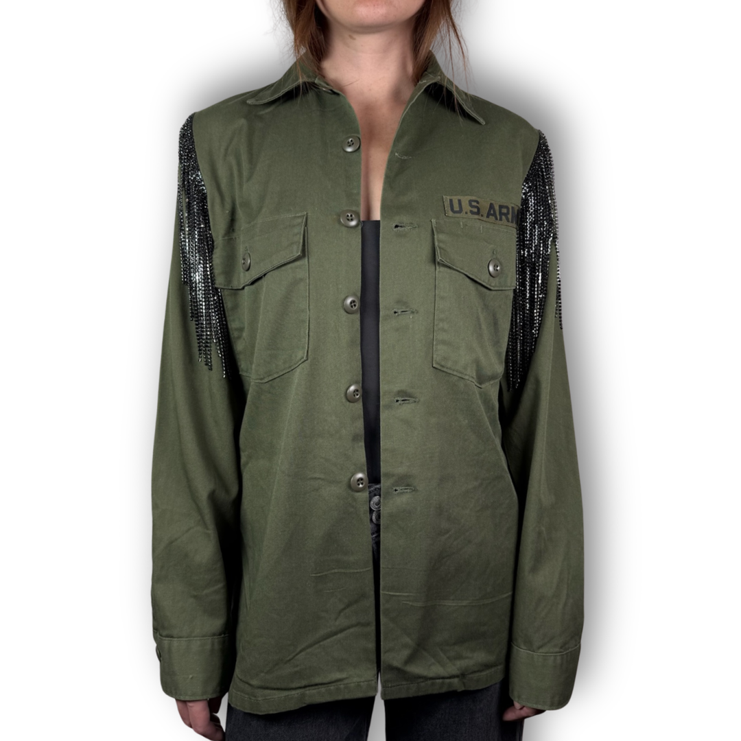 Daniel Diamond vintage green army rhinestone button down