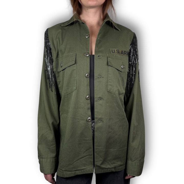 Daniel Diamond vintage green army rhinestone button down