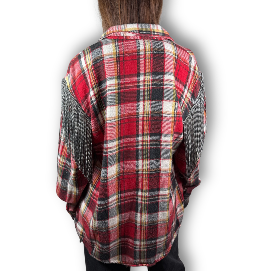 VINTAGE RHINESTONE FRINGE FLANNEL