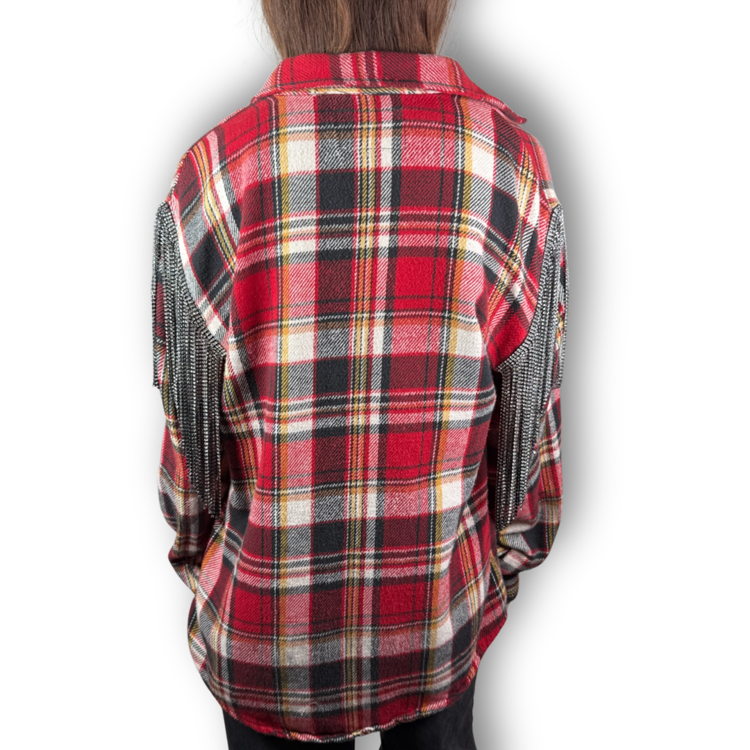 VINTAGE RHINESTONE FRINGE FLANNEL