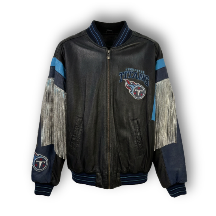 VINTAGE RHINESTONE FRINGE TENNESSEE TITANS LEATHER JACKET
