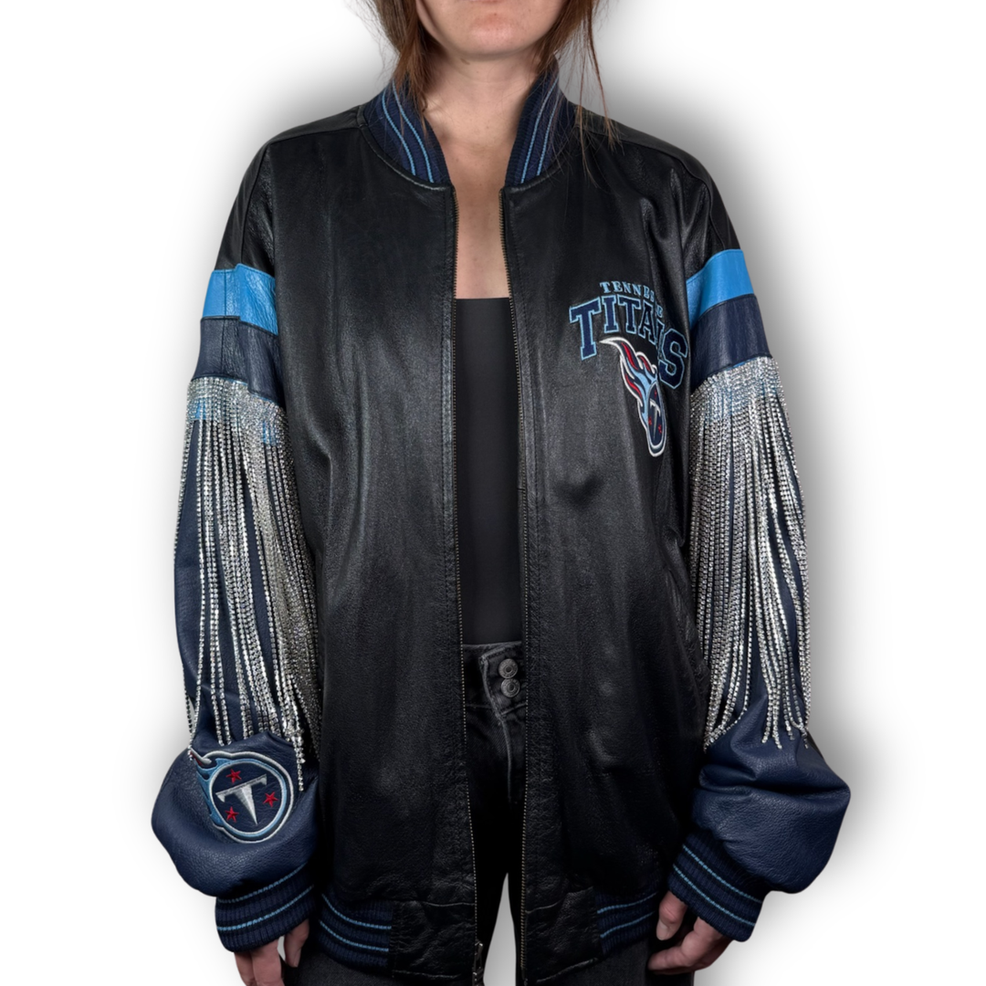 Daniel Diamond vintage black Tennessee Titans leather rhinestone jacket