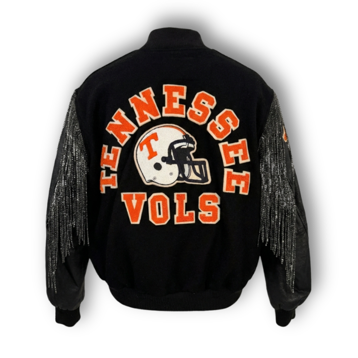 VINTAGE RHINESTONE FRINGE LETTERMAN JACKET