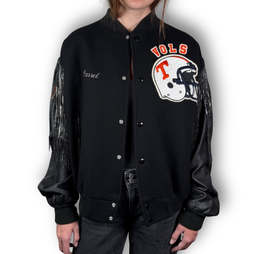 Daniel Diamond vintage black fringe Tennessee letterman jacket
