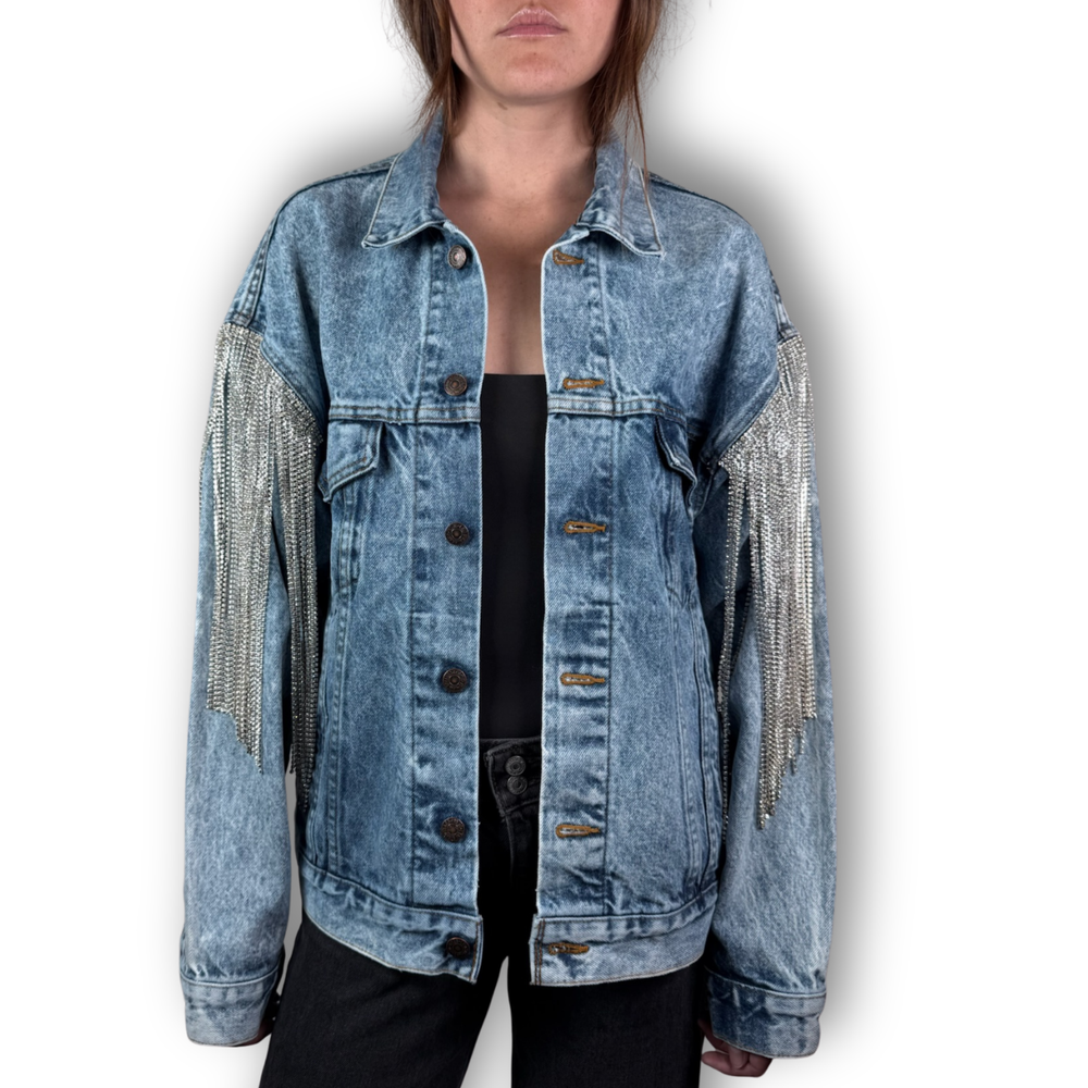 Daniel Diamond vintage blue acid wash  trucker rhinestone jacket