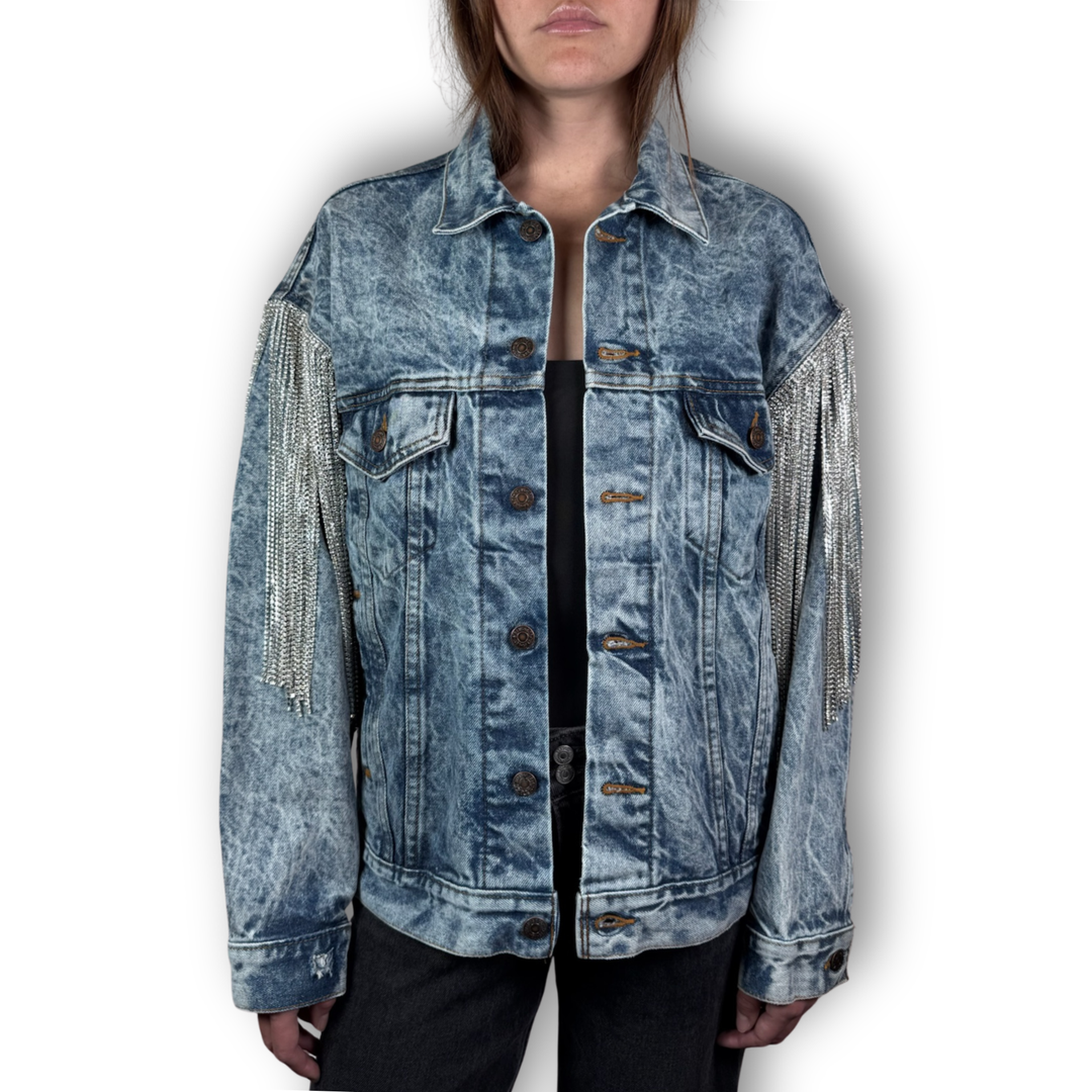 Daniel Diamond vintage blue trucker rhinestone jacket