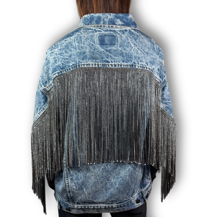 Daniel Diamond vintage blue acid wash  trucker rhinestone jacket